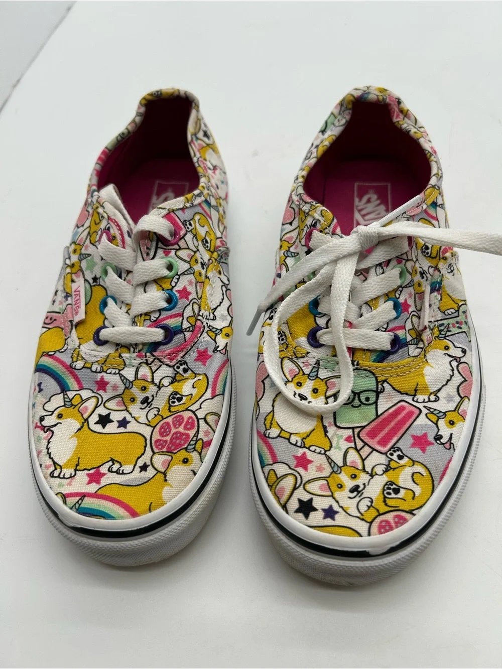 Vans Kids' Corgi Print Canvas Sneakers - Yellow/Pink size 5